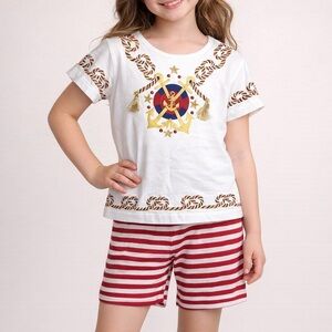 Vintage Tickle Me NY Girls Sailor Matching Outfit Nautical Anchor Beach Sz 12/14
